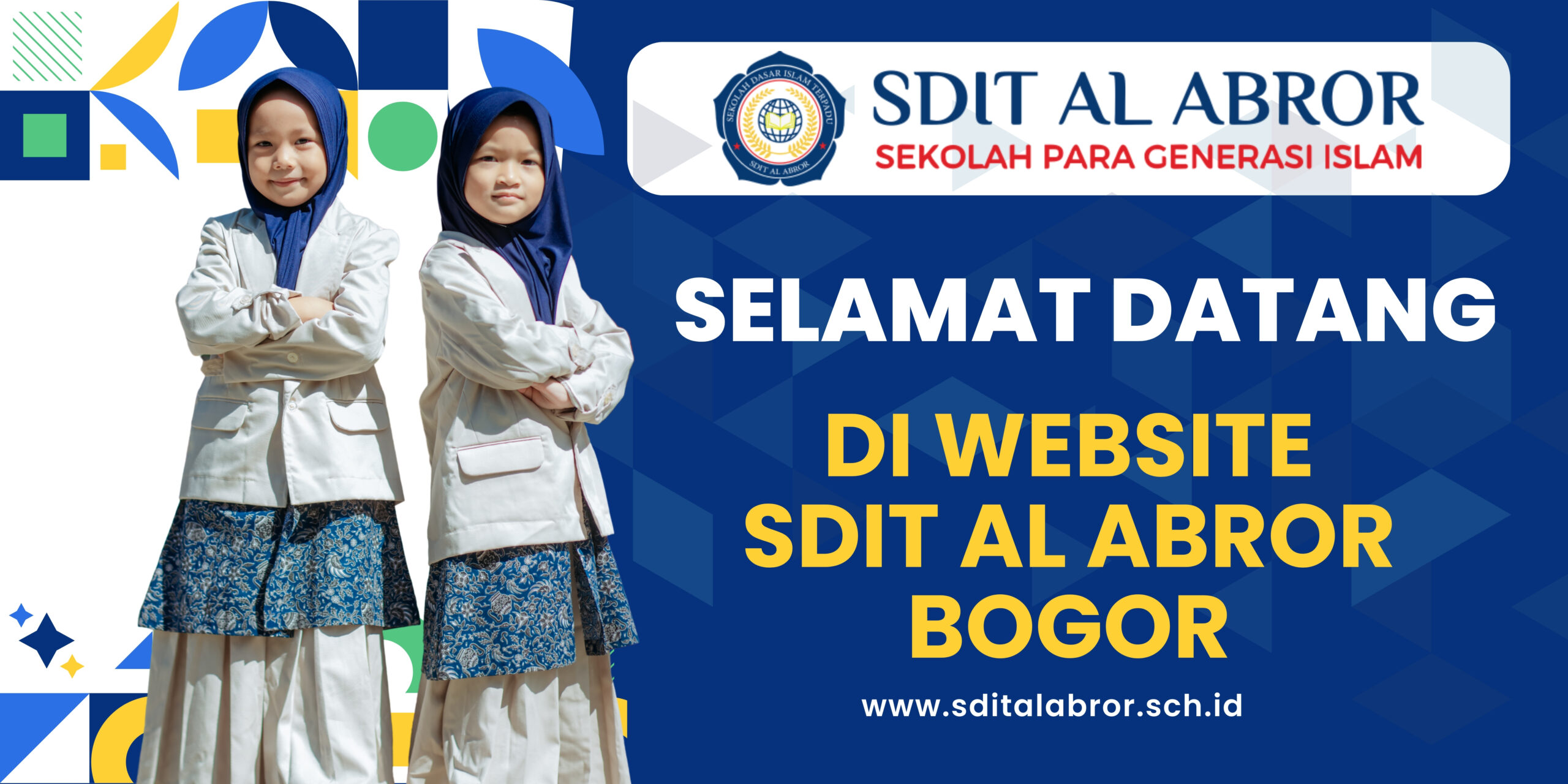 Biru dan Kuning Geometris Formal Selamat Datang Mahasiswa Baru Banner